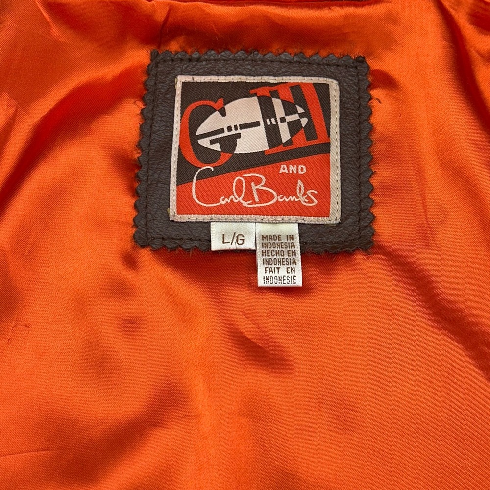 Vintage Cleveland Browns Leather Jacket Mens Large Carl Banks Bomber Coat GIII - Picture 5 of 11